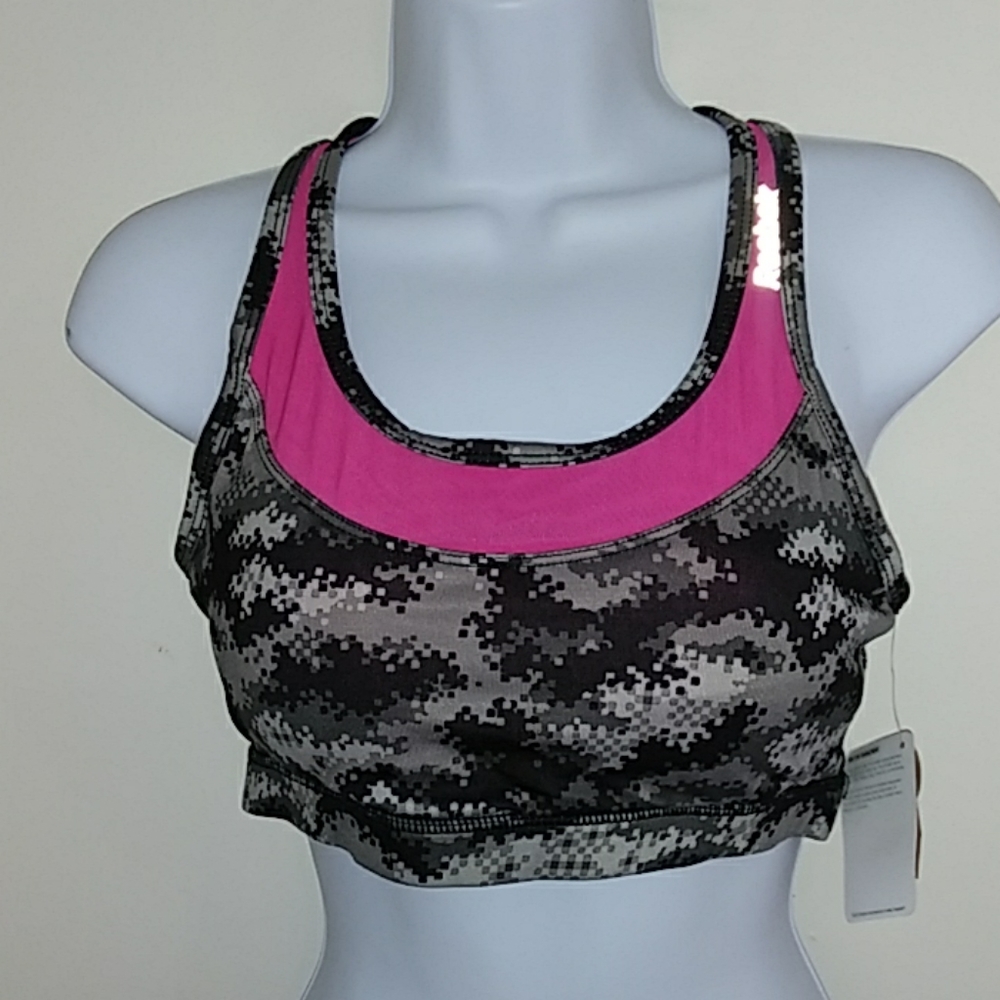 Reebok Women's Gray and Pink Sports Bra. Sz M